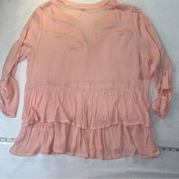 Pink Ruffled 3/4 Sleeve Blouse Women Large - Picture 3 of 10